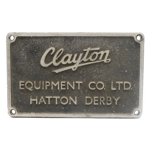 2637 - RAILWAYANA - A CAST ALUMINIUM CLAYTON EQUIPMENT CO. ENGINE PLATEMeasuring approx. 25.8cm x 15.7cm, l... 