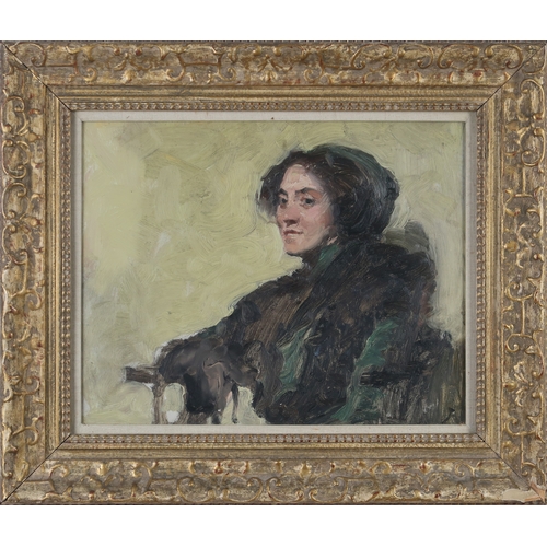 2920 - JAMES AH HECTOR (SCOTTISH 1868-1940)MISS MARY E POPE AT THE NORTHERN ART CLUB, ABERDEEN, C1914Oil on... 