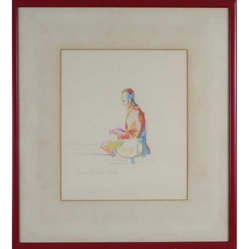 2928 - PETER GRAHAM ROI RSW (SCOTTISH B.1959)SEATED FIGURES, THAILANDCrayon on buff paper, signed lower lef... 