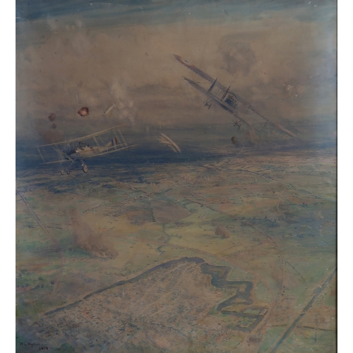 2934 - WILLIAM LIONEL WYLLIE RA RE (BRITISH 1851-1931)BI-PLANES OVER YPRES, 1915 (THE RUINS OF YPRES)Waterc... 