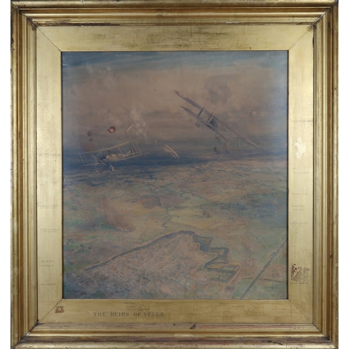 2934 - WILLIAM LIONEL WYLLIE RA RE (BRITISH 1851-1931)BI-PLANES OVER YPRES, 1915 (THE RUINS OF YPRES)Waterc... 