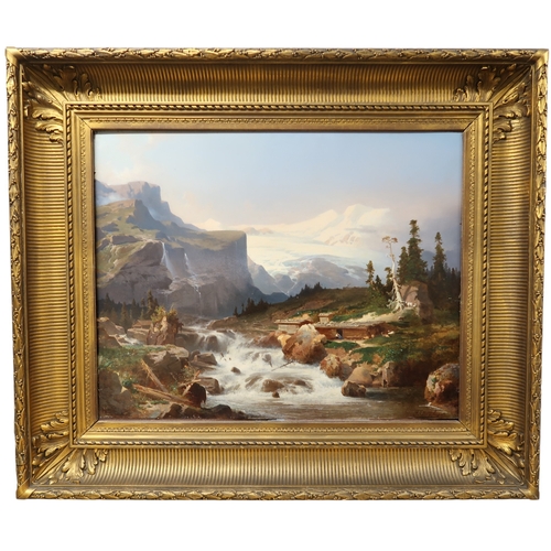 2953 - FRANZ RICHARD UNTERBERGER (AUSTRIAN 1838-1902)OTZTAL ALPINE GLACIER, TYROLOil on panel, signed lower... 