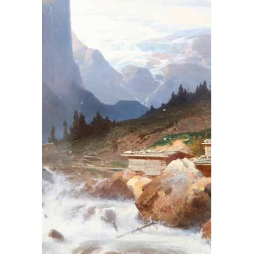 2953 - FRANZ RICHARD UNTERBERGER (AUSTRIAN 1838-1902)OTZTAL ALPINE GLACIER, TYROLOil on panel, signed lower... 