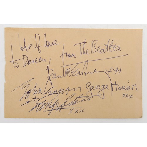 2641 - THE BEATLES - AUTOGRAPHS OF THREE MEMBERS ON ONE PAGEInscribed 