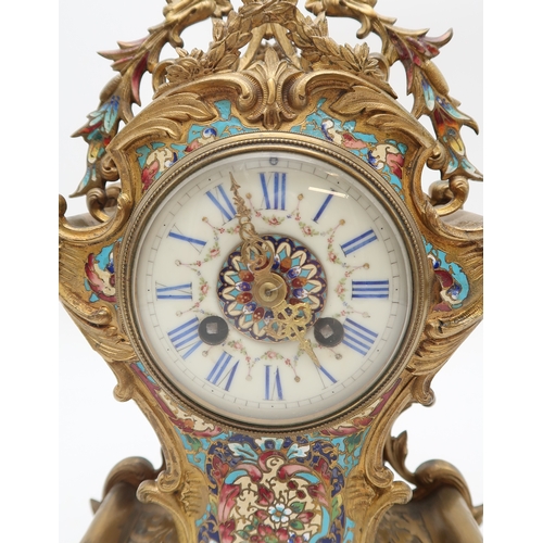 2201 - A FRENCH CHAMPLEVE ENAMEL CLOCKof rococo form, with enamel dial painted with swags of flowers, strik... 