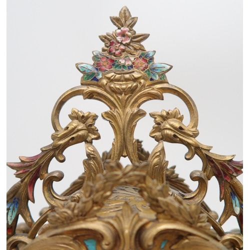 2201 - A FRENCH CHAMPLEVE ENAMEL CLOCKof rococo form, with enamel dial painted with swags of flowers, strik... 