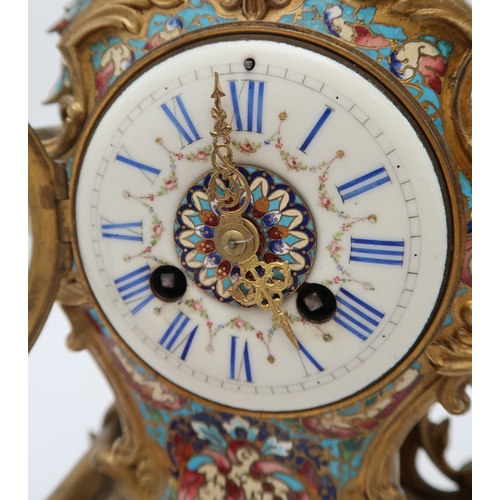 2201 - A FRENCH CHAMPLEVE ENAMEL CLOCKof rococo form, with enamel dial painted with swags of flowers, strik... 