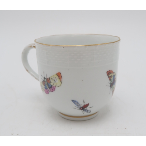 2204 - A MEISSEN PORCELAIN CUPpainted with a bird and insects 6.5cm high, a Meissen small section dish with... 