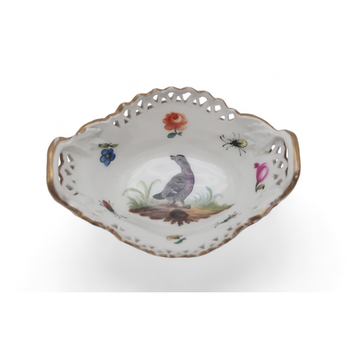 2204 - A MEISSEN PORCELAIN CUPpainted with a bird and insects 6.5cm high, a Meissen small section dish with... 