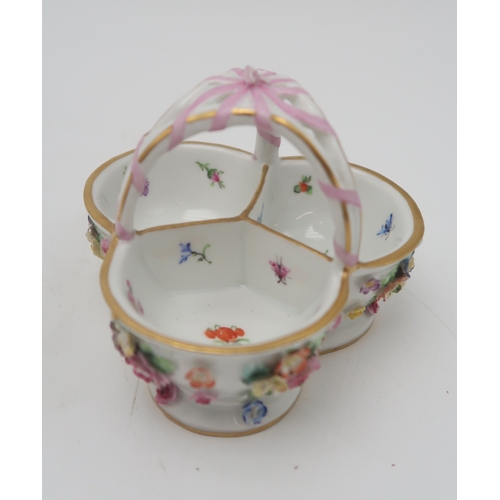 2204 - A MEISSEN PORCELAIN CUPpainted with a bird and insects 6.5cm high, a Meissen small section dish with... 