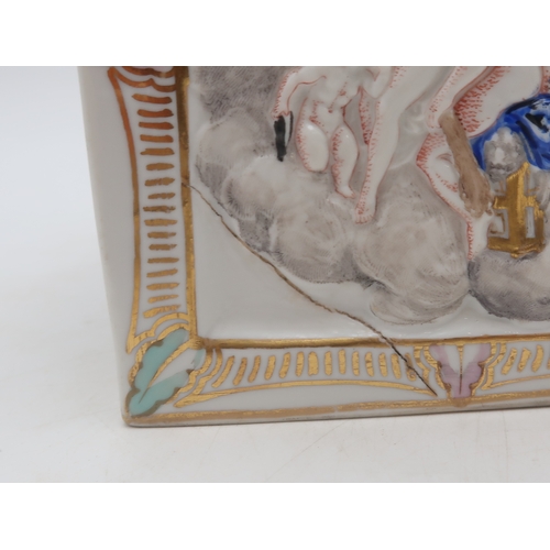 2206 - A LARGE CAPODIMONTE PORCELAIN BOX AND COVERof rectangular form, moulded in relief and painted with a... 