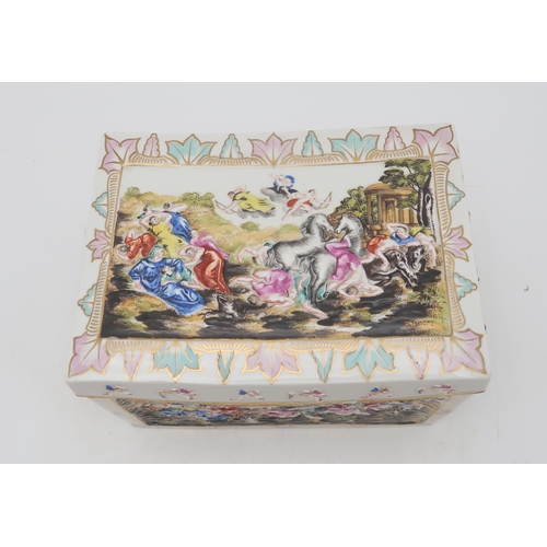 2206 - A LARGE CAPODIMONTE PORCELAIN BOX AND COVERof rectangular form, moulded in relief and painted with a... 