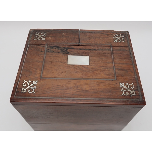 2212 - A 19TH CENTURY ROSEWOOD APOTHECARY TRAVELLING OR CAMPAIGN MEDICINE BOXinlaid with mother of pearl de... 