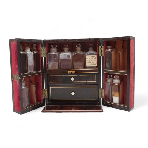 2212 - A 19TH CENTURY ROSEWOOD APOTHECARY TRAVELLING OR CAMPAIGN MEDICINE BOXinlaid with mother of pearl de... 