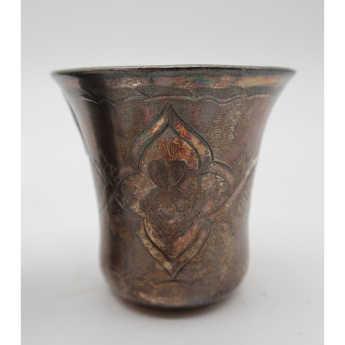 412 - A white metal christening cup, with a serpent mark and F in a diamond, of slightly flaring form, wit... 