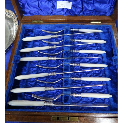 430 - A collection of plate including a cased set of Mother of pearl fruit knives and forks, with stylised... 