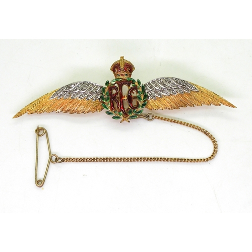 701 - A royal flying corps sweetheart brooch, this large brooch, is made in 15ct gold with rose cut diamon... 