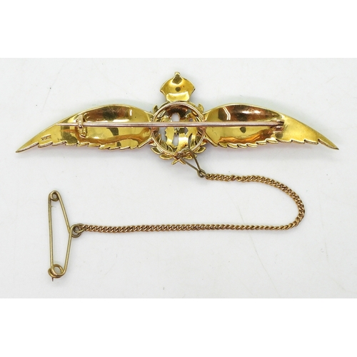 701 - A royal flying corps sweetheart brooch, this large brooch, is made in 15ct gold with rose cut diamon... 