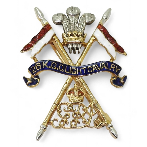 704 - First world war sweetheart badge for The 26th King George's Own Light Cavalry, the brooch is handmad... 