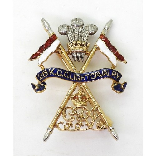 704 - First world war sweetheart badge for The 26th King George's Own Light Cavalry, the brooch is handmad... 