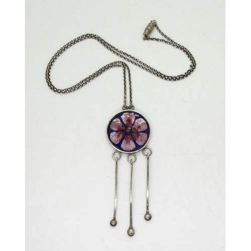 810 - A Norman Grant flower pendant the silver pendant with full hallmarks for Edinburgh 1973-74, further ... 