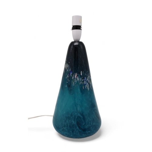 200 - A Scottish glass lamp, of spreading form in mottled blue glass with swirls and millefiori inclusions