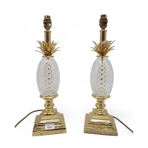 222 - A pair of crystal and gilt metal pineapple lamps