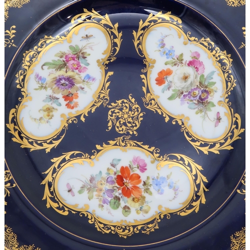 227 - A pair of Meissen cabinet plates, painted with floral bouquets