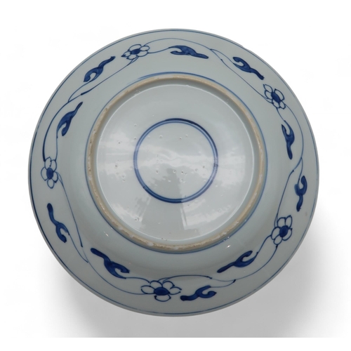 229 - A Chinese kraak style blue and white plate, decorated with alternating diaper panels and flowers, po... 