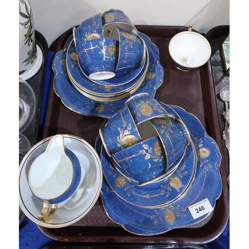 246 - A Collingwood blue ground tea set with enamelled and gilt decoration