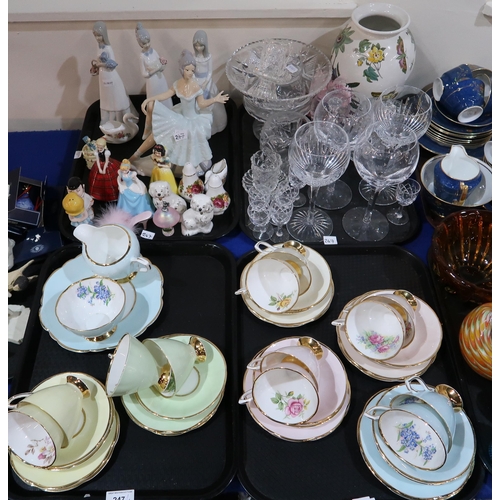 247 - A Clare harlequin tea set comprising twelve trios, cake plate, milk jug and sugar bowl, assorted fig... 