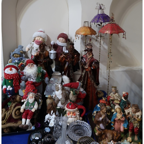 258 - A collection of Christmas ornaments, including nativity figures, Father Christmas's snowmen etc ... 