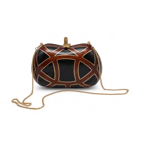 279 - Three Rocio luxury eco fashion acacia wood bags including a Ramesses black and gold clutch, a Twiggy... 