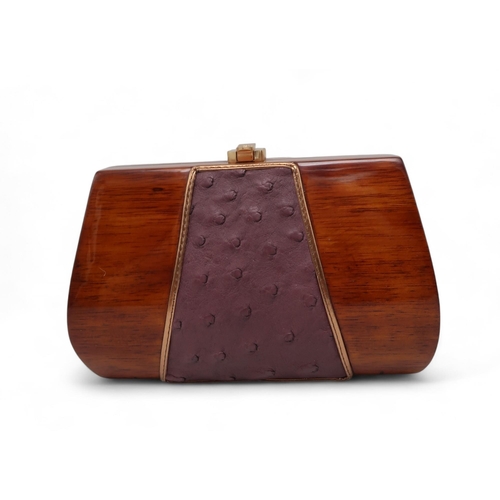 286 - Three Rocio luxury eco fashion acacia wood bags including a Viola natural matt handbag, a red snakes... 