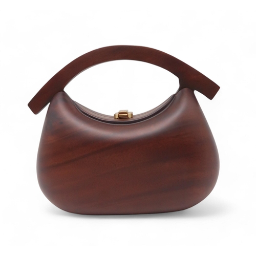 290 - Three Rocio luxury eco fashion acacia wood bags including a Miya matte wood handbag, a small stone c... 