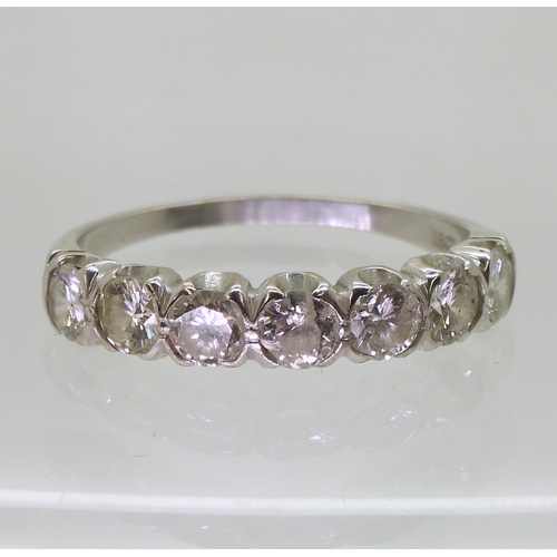 796 - A seven stone diamond ring, mounted in 18ct white gold set with estimated approx 1.20cts of brillian... 