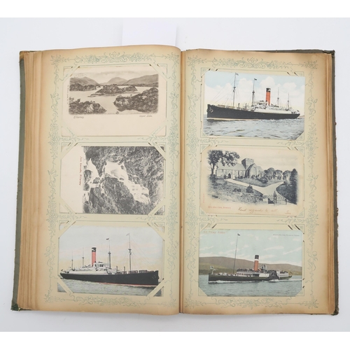 504 - An early-20th century postcard album, containing mostly Scottish East Coast views, alongside four hu... 