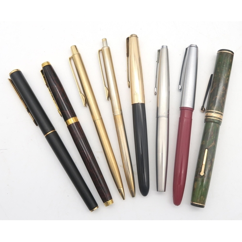 517 - A collection of pens, of mixed age, including a green marbled Ever-Sharp fountain example, Parker '9... 