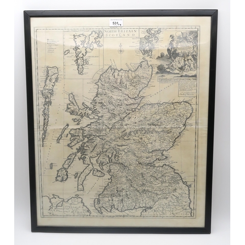 531 - Browne, Christopher North Britain, or ScotlandEngraved map dated 1708, framed under glass, meas... 