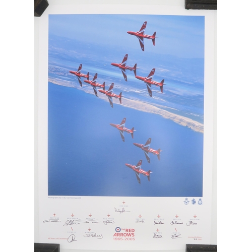 546 - The RAF Red Arrows - three various prints, all bearing pilots' signatures, one framed under glass an... 