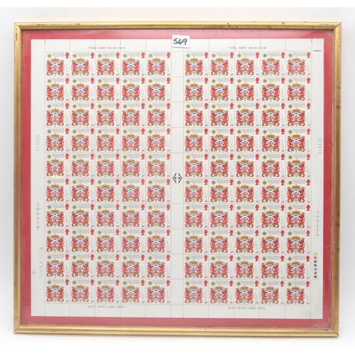 549 - Four framed sheets of stamps commemorating the Tercentenary of the Revival of the Most Ancient &... 