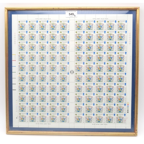 549 - Four framed sheets of stamps commemorating the Tercentenary of the Revival of the Most Ancient &... 