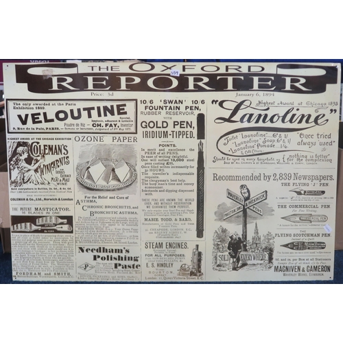 559 - Three reproduction metal advertisements, each measuring approx. 92cm x 61cm; one for the sale of the... 