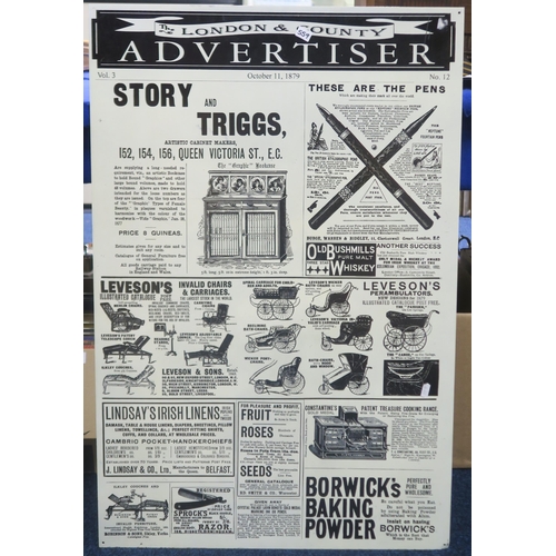 559 - Three reproduction metal advertisements, each measuring approx. 92cm x 61cm; one for the sale of the... 