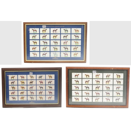 568 - A collection of Grand National Winners cigarette cards, housed over three double-sided glazed frames... 