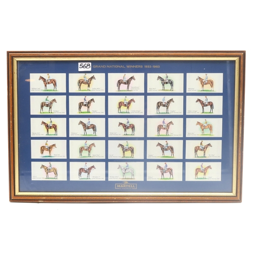 568 - A collection of Grand National Winners cigarette cards, housed over three double-sided glazed frames... 