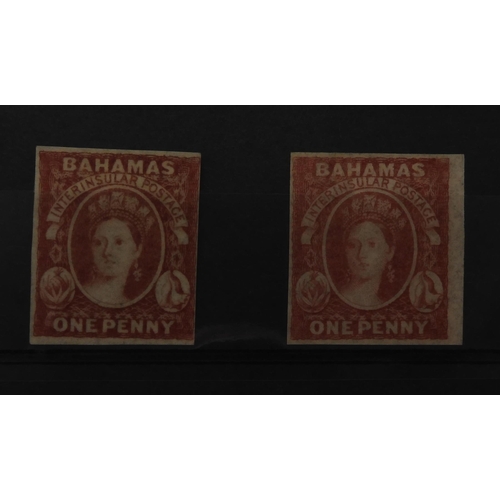 7029 - BRITISH COMMONWEALTHBAHAMAS 1859 Victoria Chalon head 1/d reddish lake sg1 and 1/d dull lake sg2 pro... 