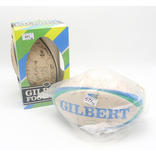 571 - A Gilbert 1995 Rugby World Cup official match ball, bearing numerous player signatures; together wit... 