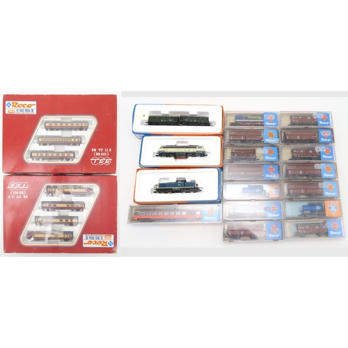 572 - A collection of boxed Roco N-gauge model railway locomotives and stock; to include 23221 BR 215, 232... 