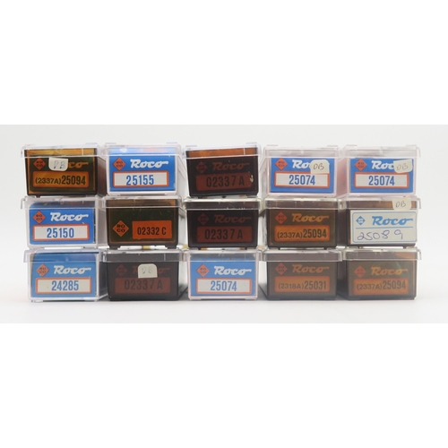 572 - A collection of boxed Roco N-gauge model railway locomotives and stock; to include 23221 BR 215, 232... 